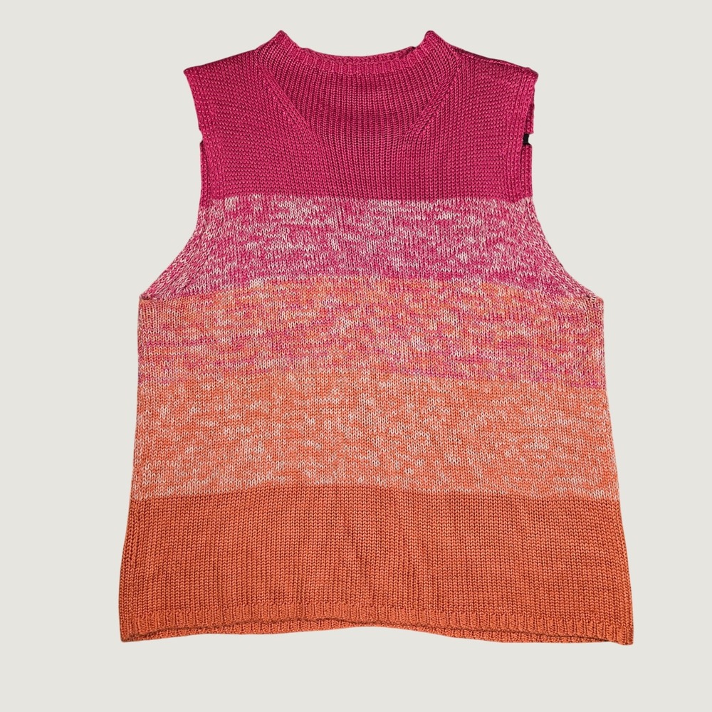 Liz Claiborne Sleeveless Silk Cotton Knit Sweater Women Large Pink Orange Ombre
